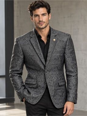 Tazio Italy Men's Black Paisley Jacquard Sport Coat Blazer